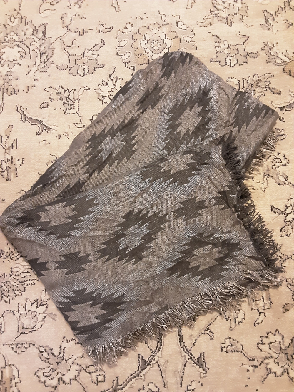 Collection Eighteen Gray Aztec Fringe Shawl Scarf
